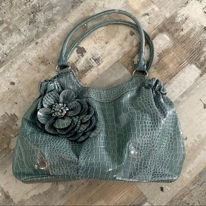 Like new large faux snakeskin purse with flower